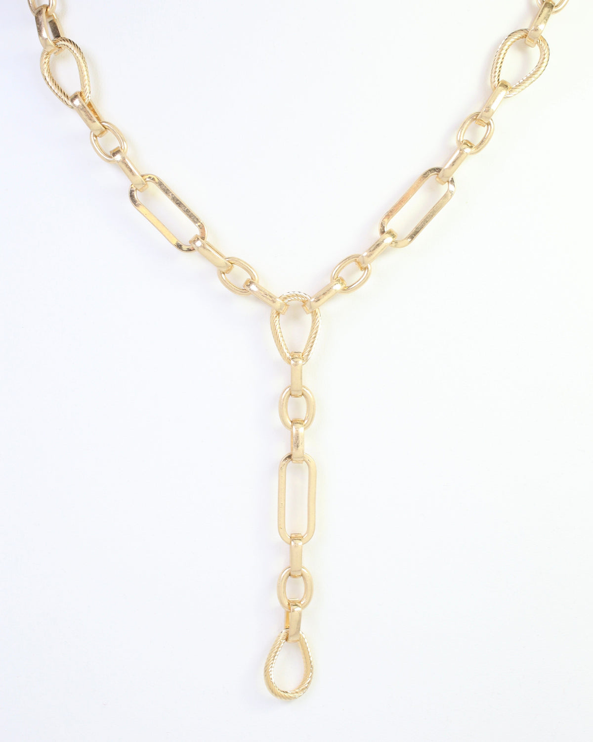 Linda Link Y Necklace Worn Gold
