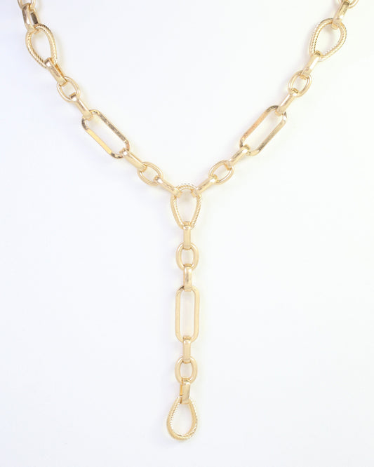 Linda Link Y Necklace Worn Gold