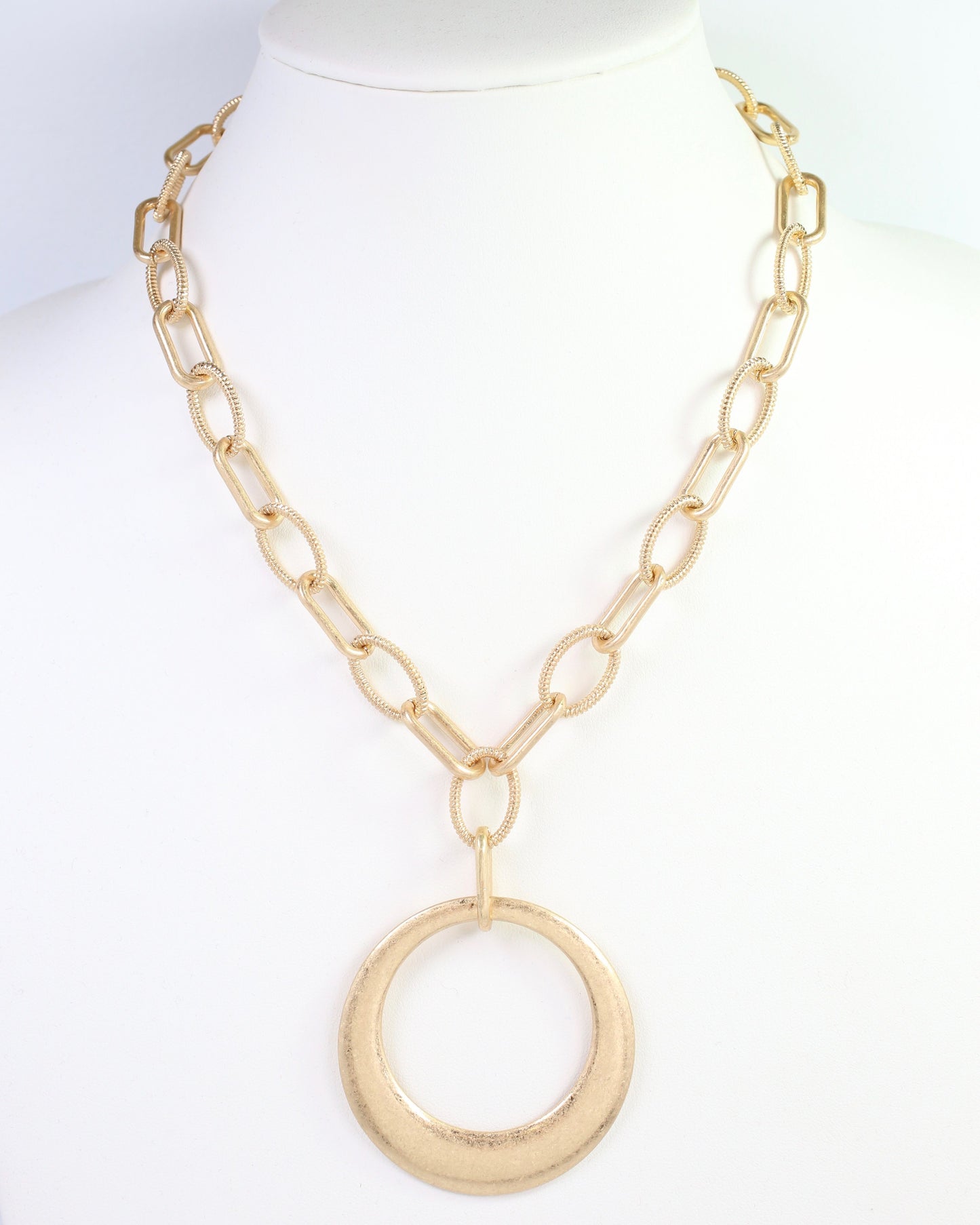 Hyattsville Chain Necklace with Circle Pendant Worn Gold