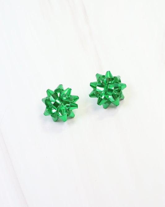 Let's Wrap Large Bow Stud Earring Green