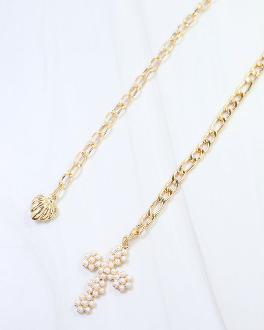 Amora Cross Lariat Chain Necklace Gold