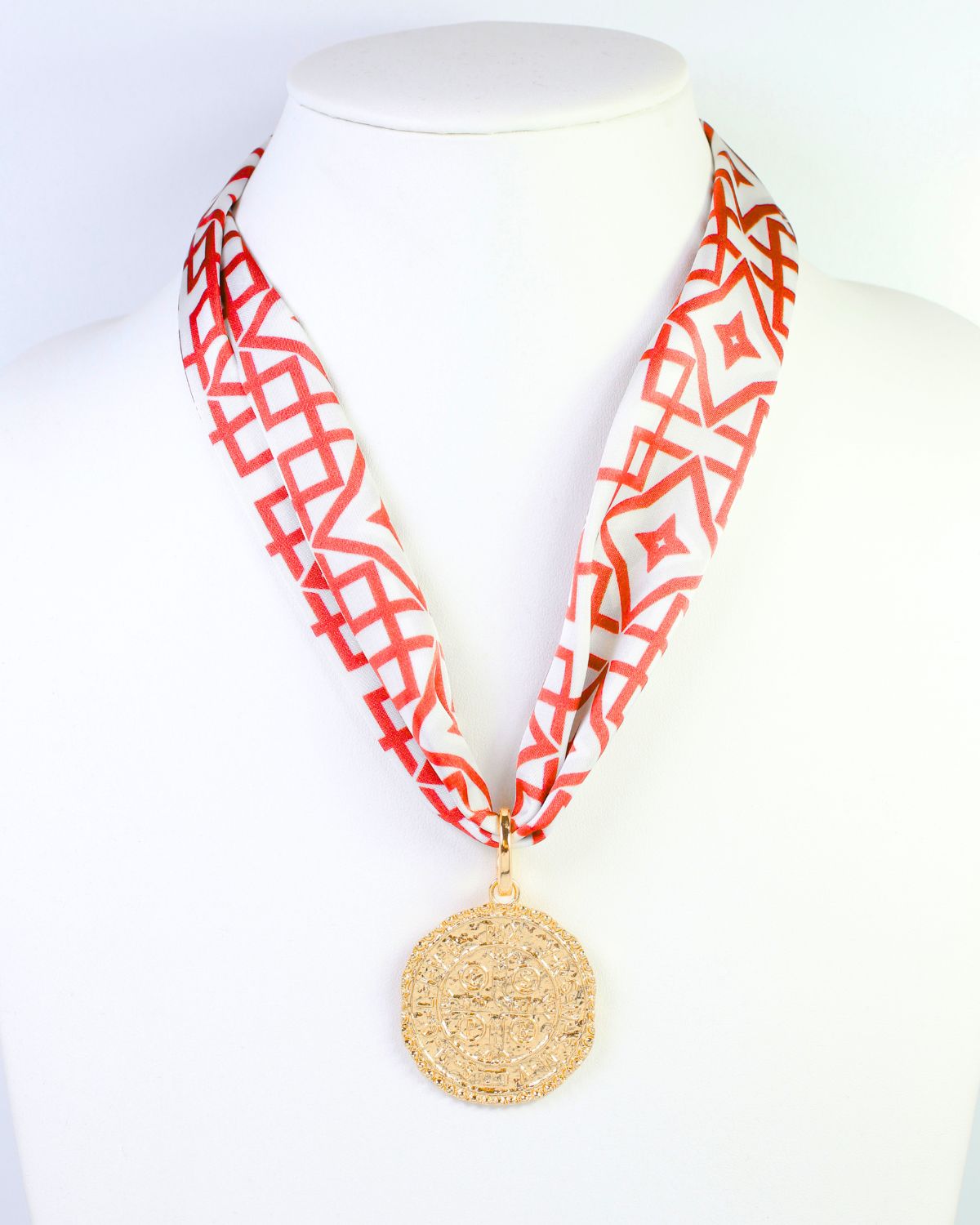 Langston Geometric Skinny Scarf Red White