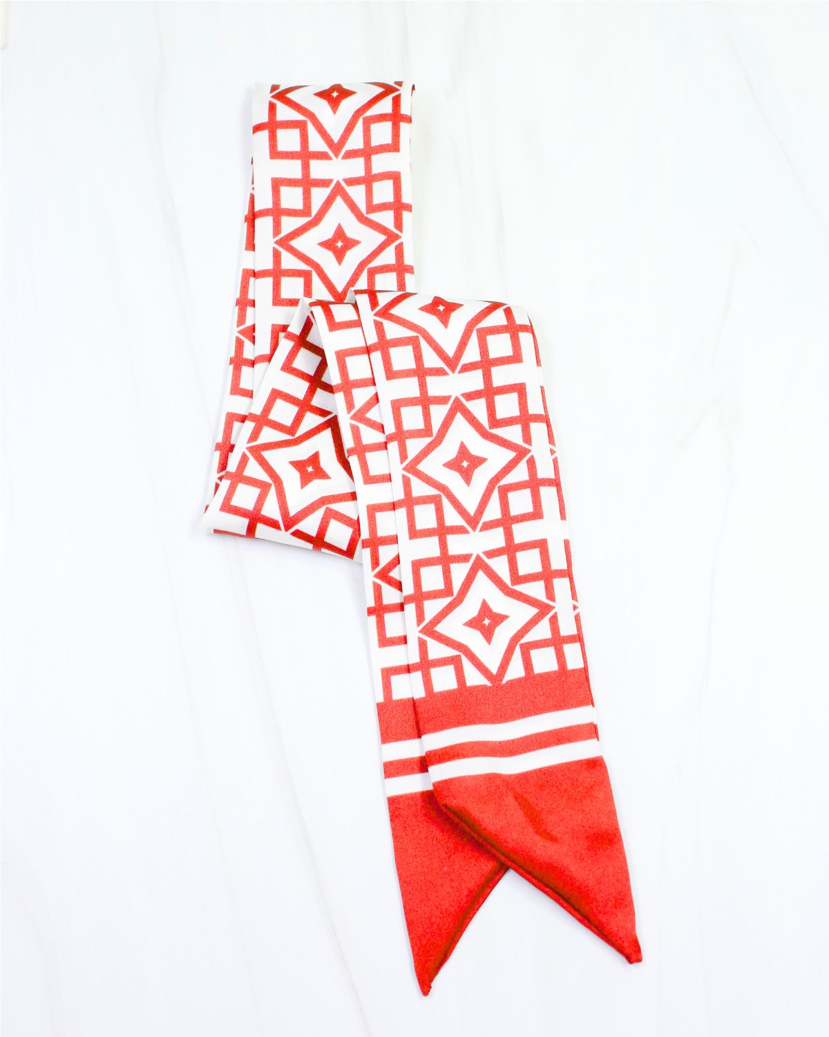 Langston Geometric Skinny Scarf Red White
