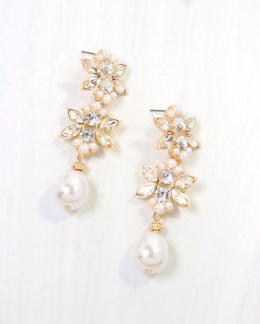Rosebery Crystal and Pearl Drop Earring Gold