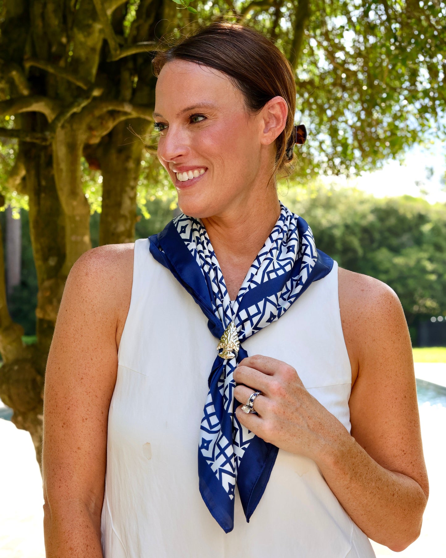 Langston Geometric Scarf Medium Navy White