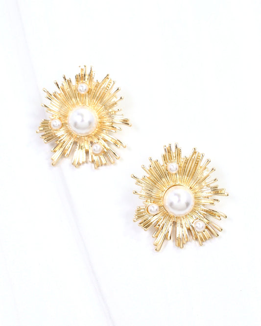 Alicia Pearl Sunburst Earring Gold