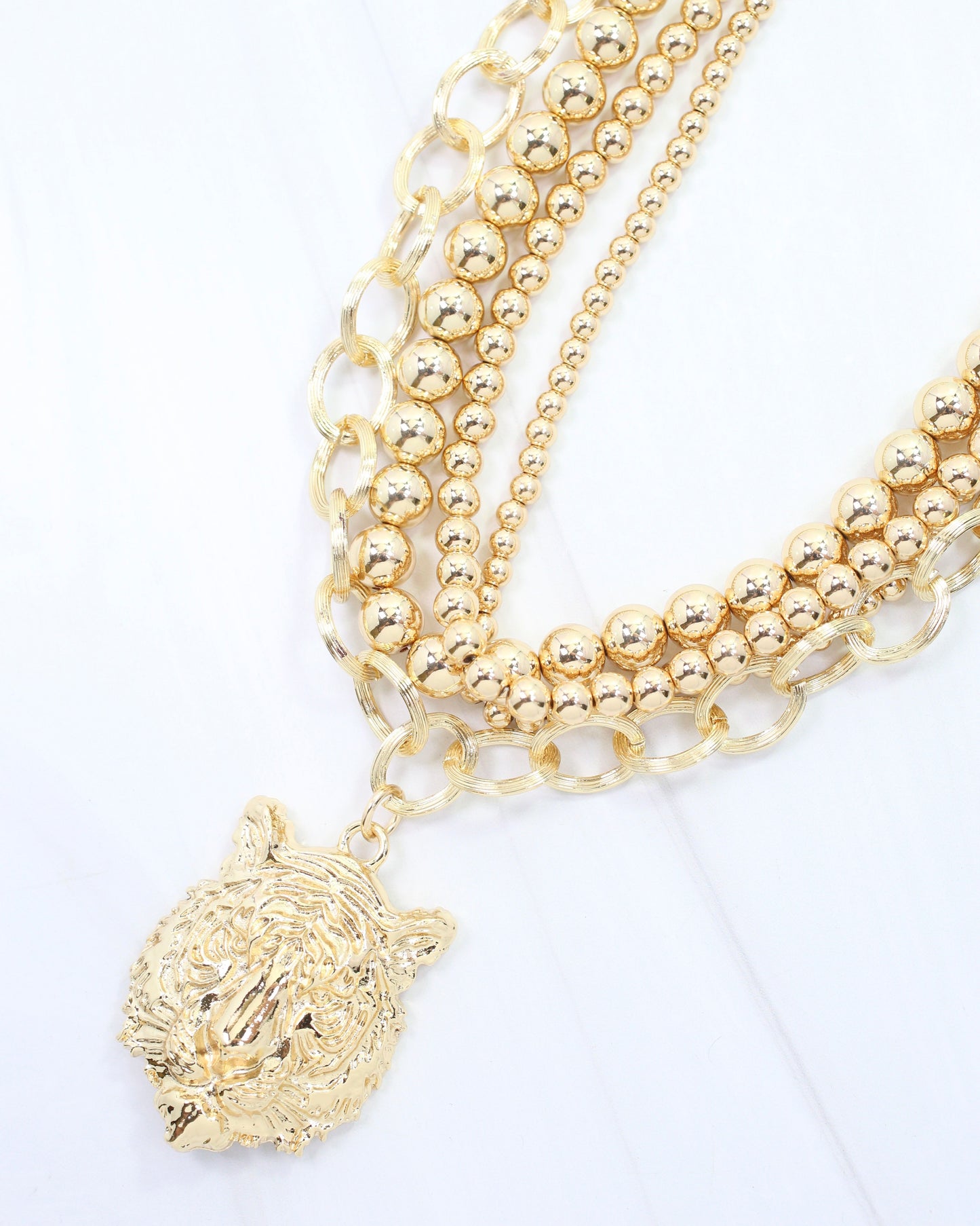 Bree Beaded Layered Necklace Tiger Gold