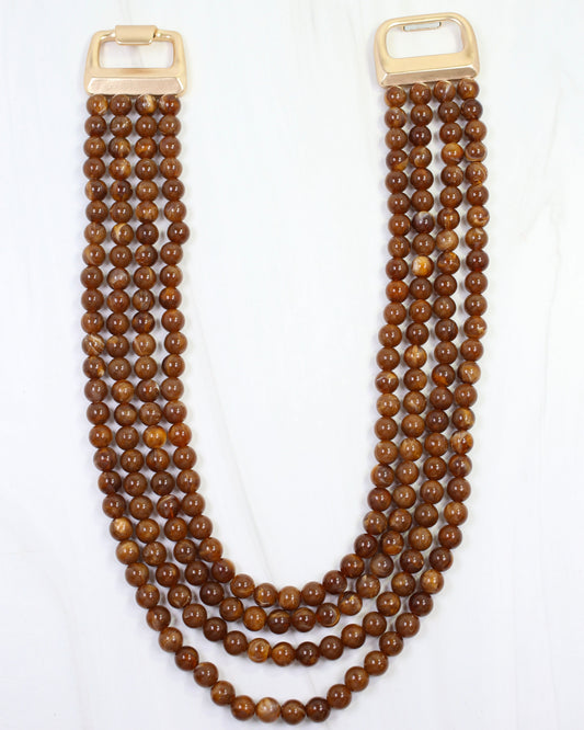 Micah Beaded Buckle Necklace Brown