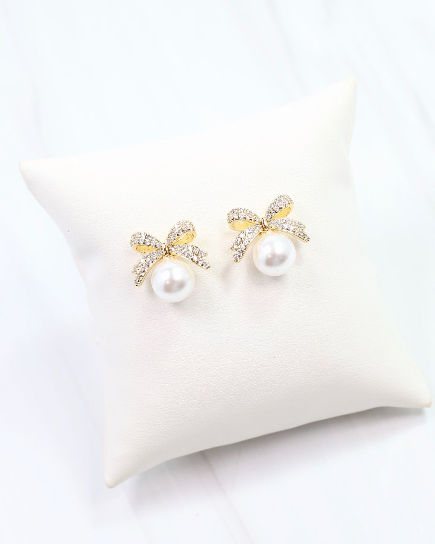 Mandy Pearl and CZ Bow Earring Gold