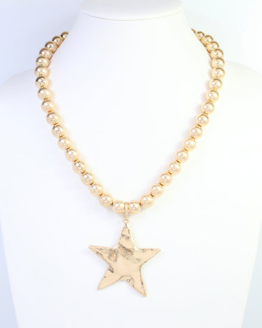 Melinda Star Pendant Beaded Necklace WR Worn Gold