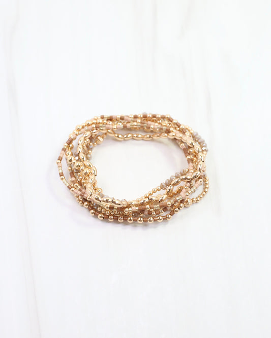 Gabriela Gold Beaded Bracelet Set Natural