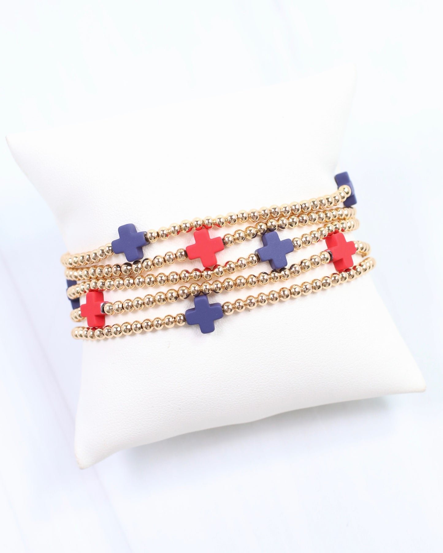 Brittany Cross Bracelet Set Red Navy