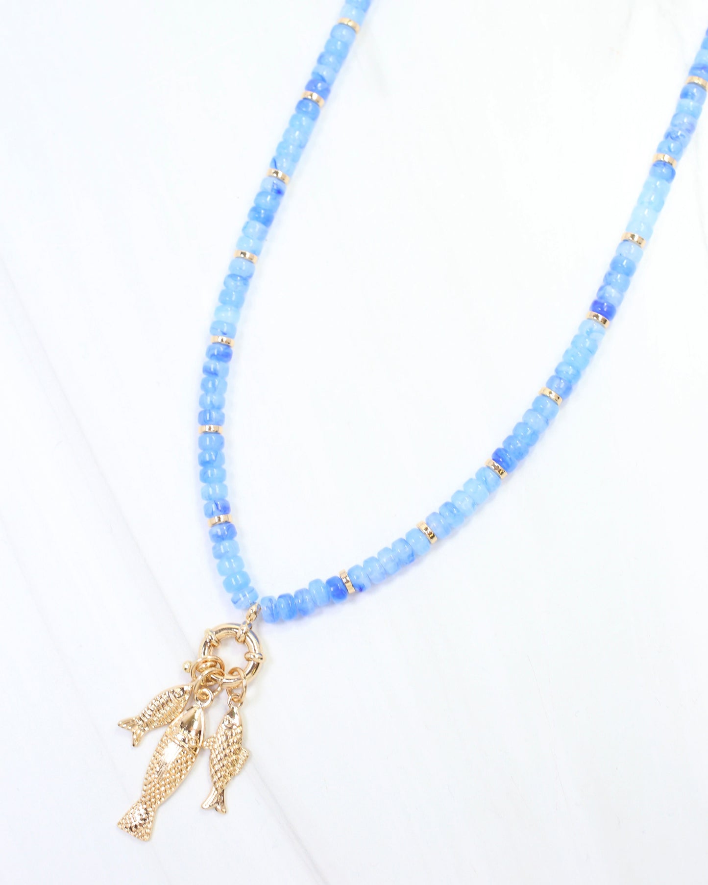 Addie Fish Charm Necklace Blue
