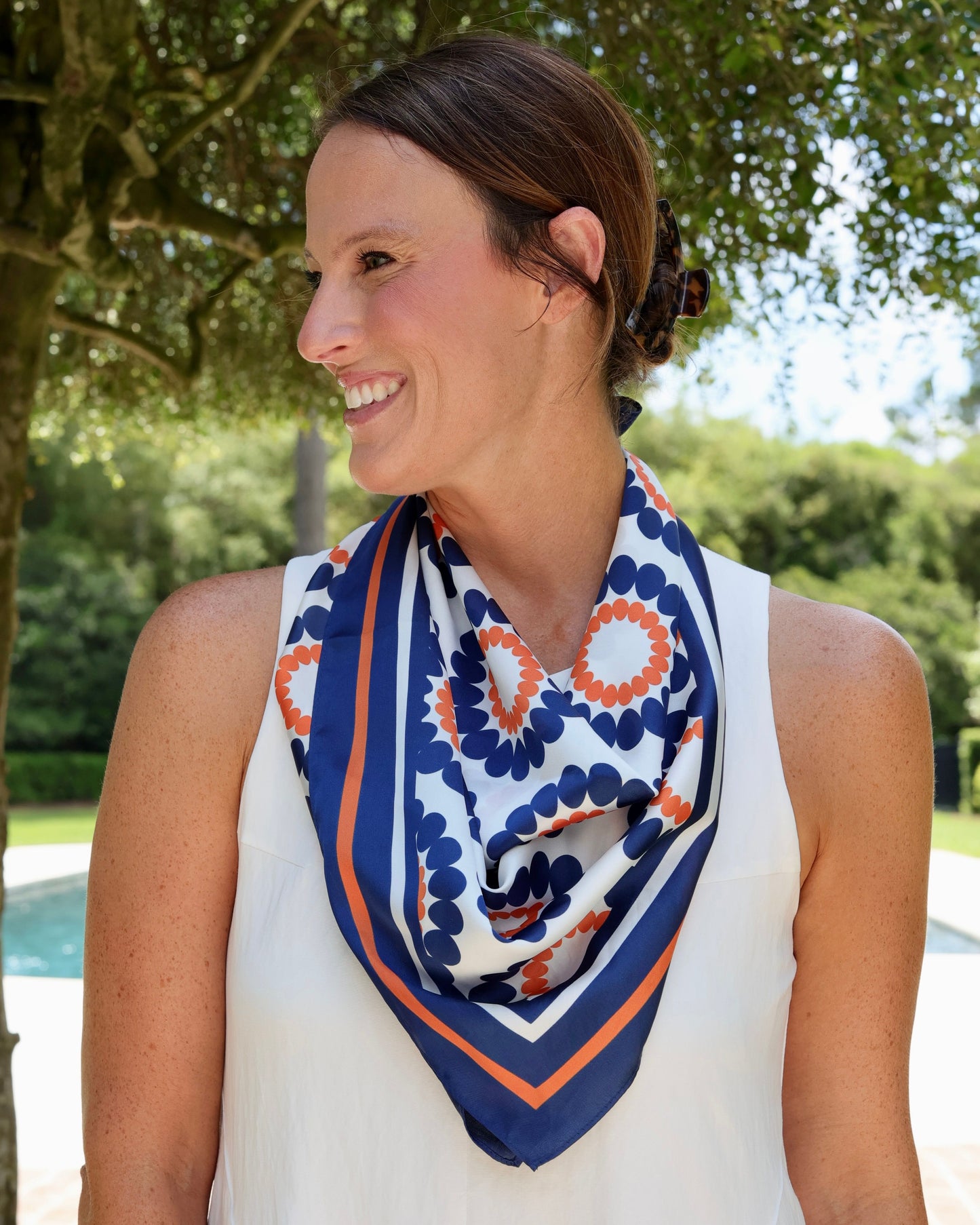 Lucy Floral Scarf Medium Navy Orange