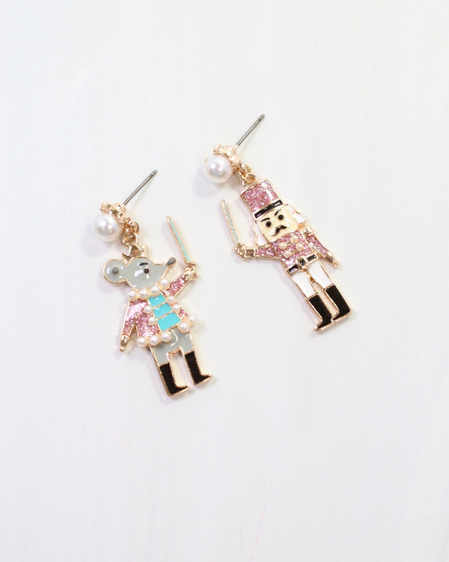 Mouse King and Nutcracker Earring Pink
