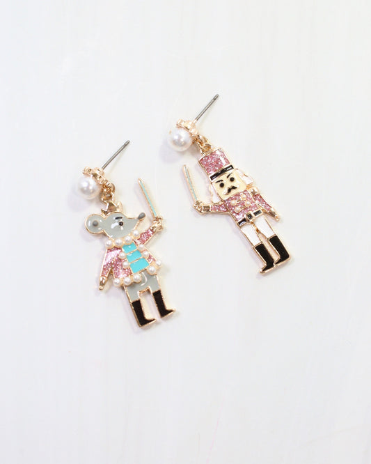 Mouse King and Nutcracker Earring Pink