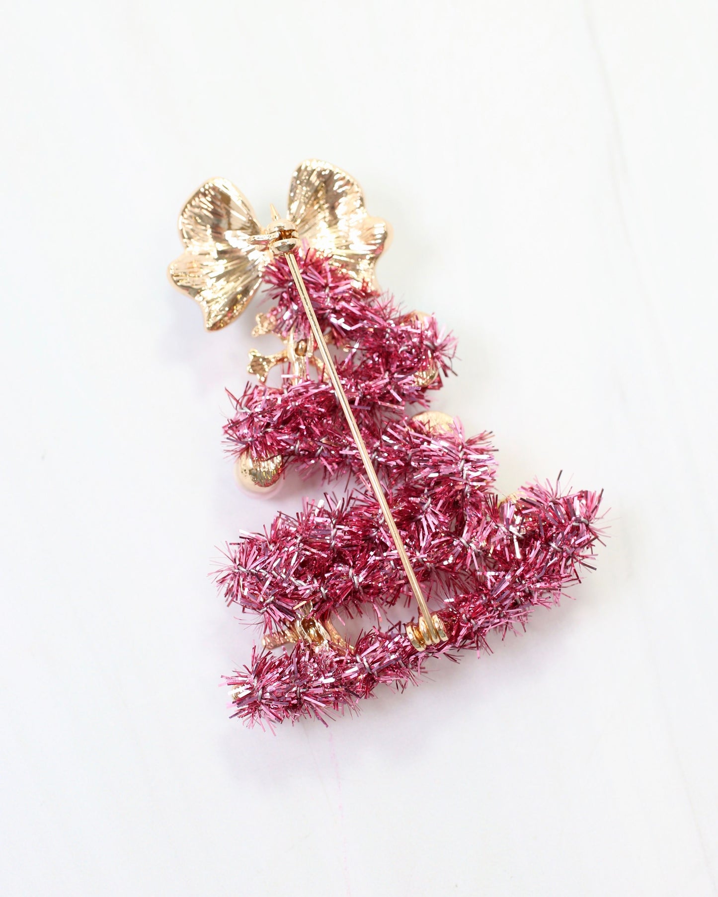 Tis the Season Tinsel Tree Brooch Pink