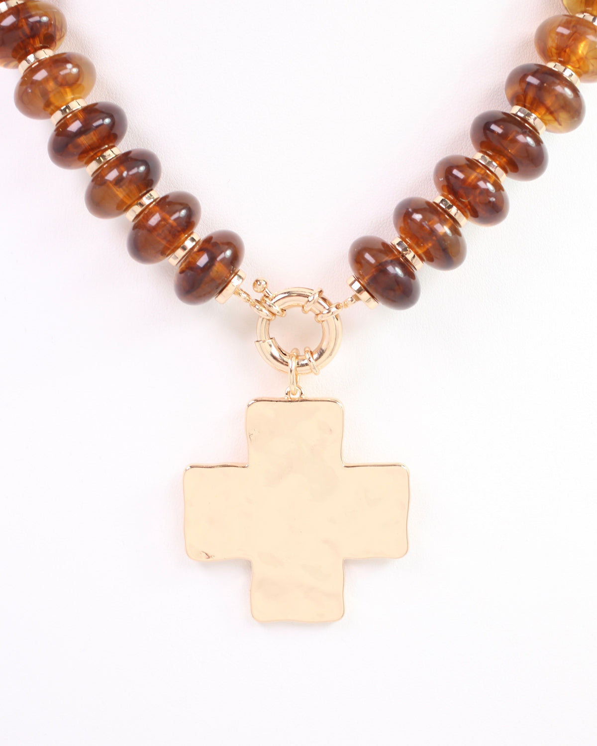 Ellis Bead and Cross Necklace Brown