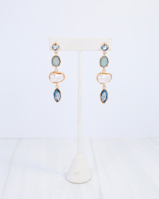 Aleia Pearl and Stone Dangle Earring Blue