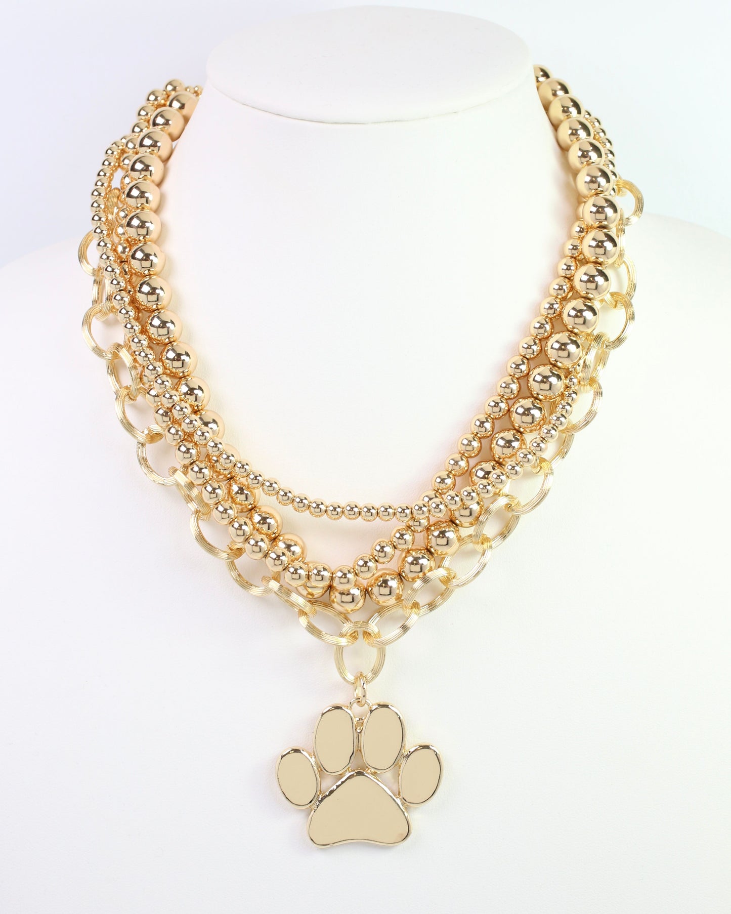 Bree Beaded Layered Necklace Paw Print Gold