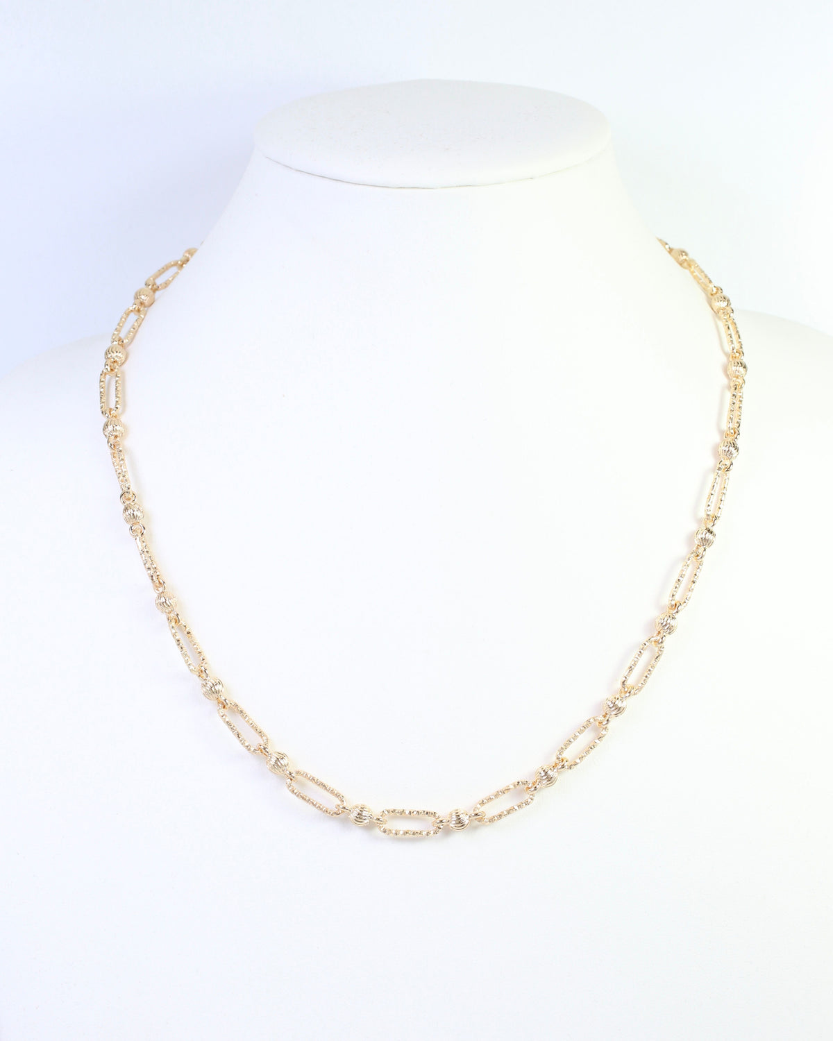 Bankston Textured Bead and Link Necklace Gold