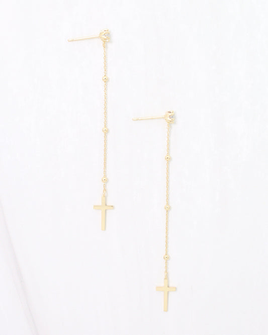Lucas CZ Stud Cross Drop Earring WR Gold