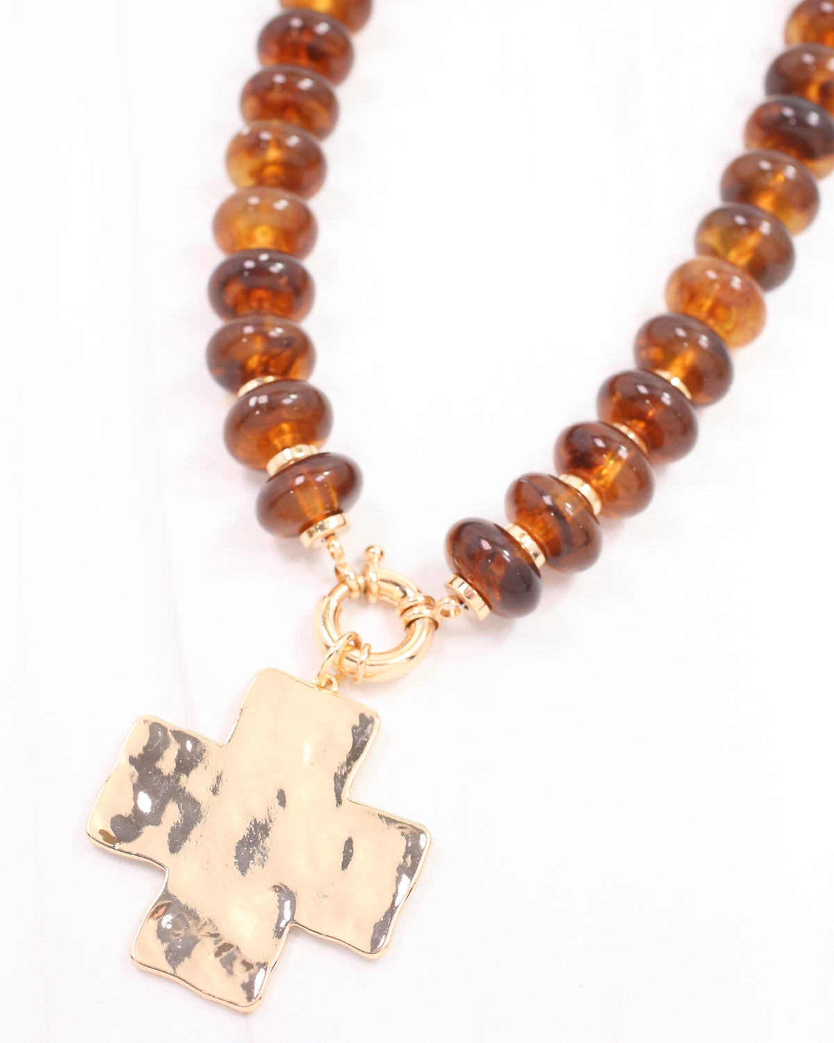 Ellis Bead and Cross Necklace Brown