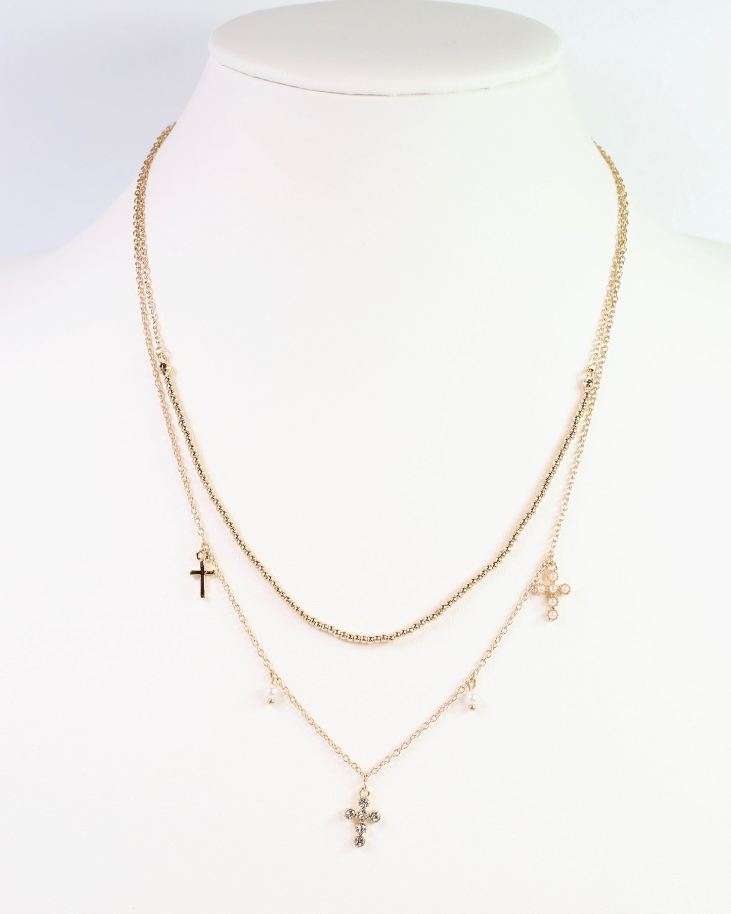 Maya Cross and Pearl Charm Necklace Gold