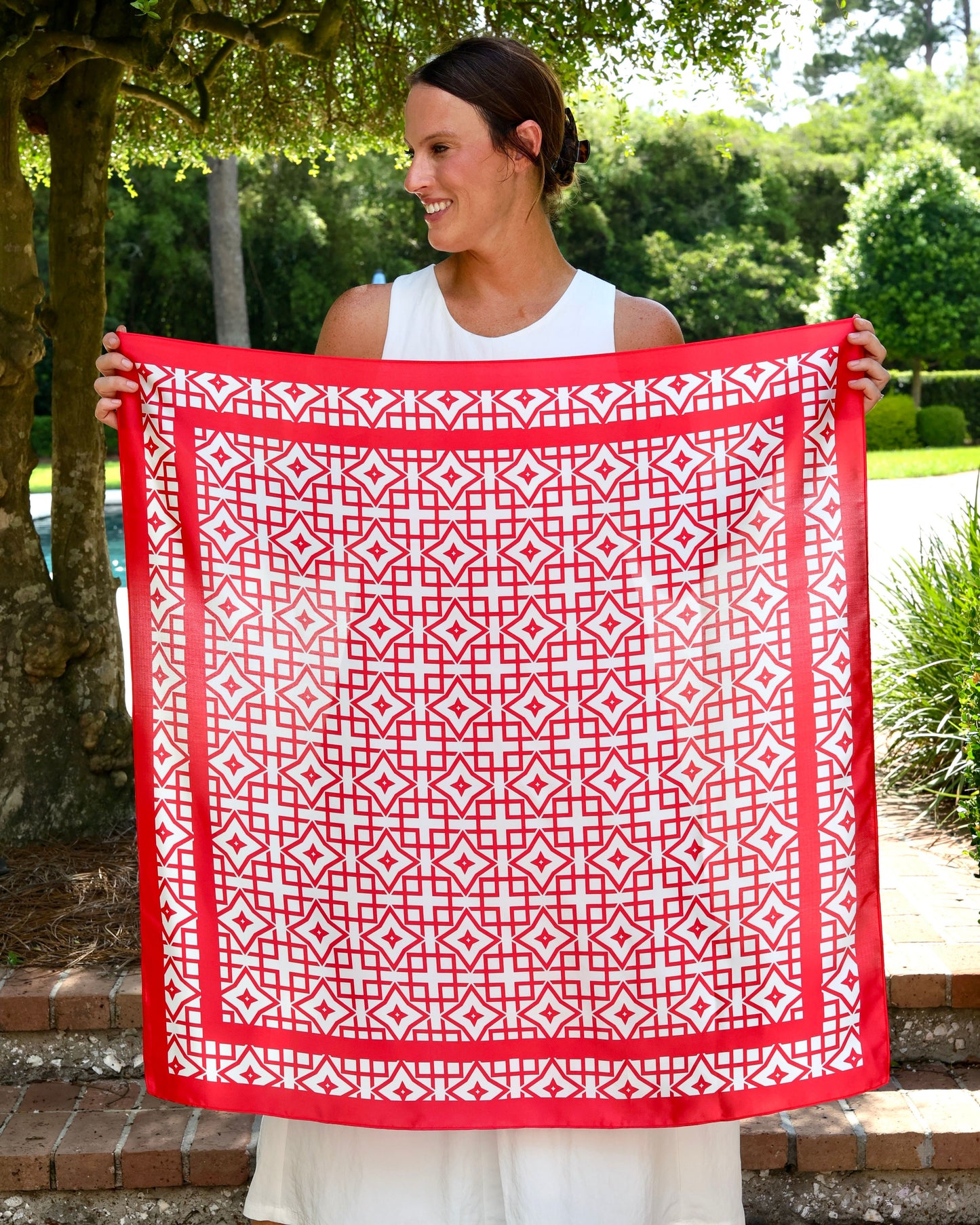 Langston Geometric Scarf Large Red White