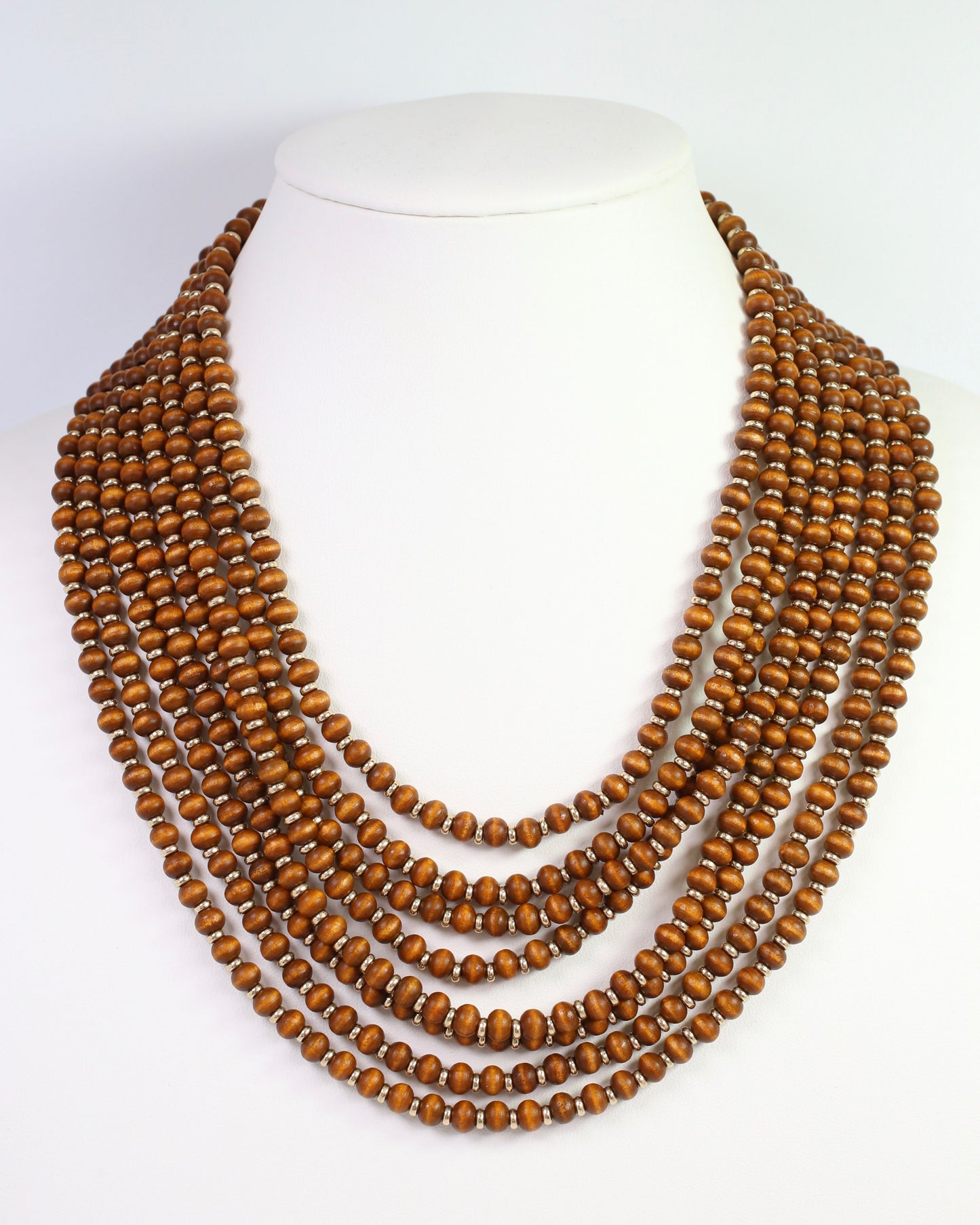 Eleodora Wooden Bead Layered Necklace Brown