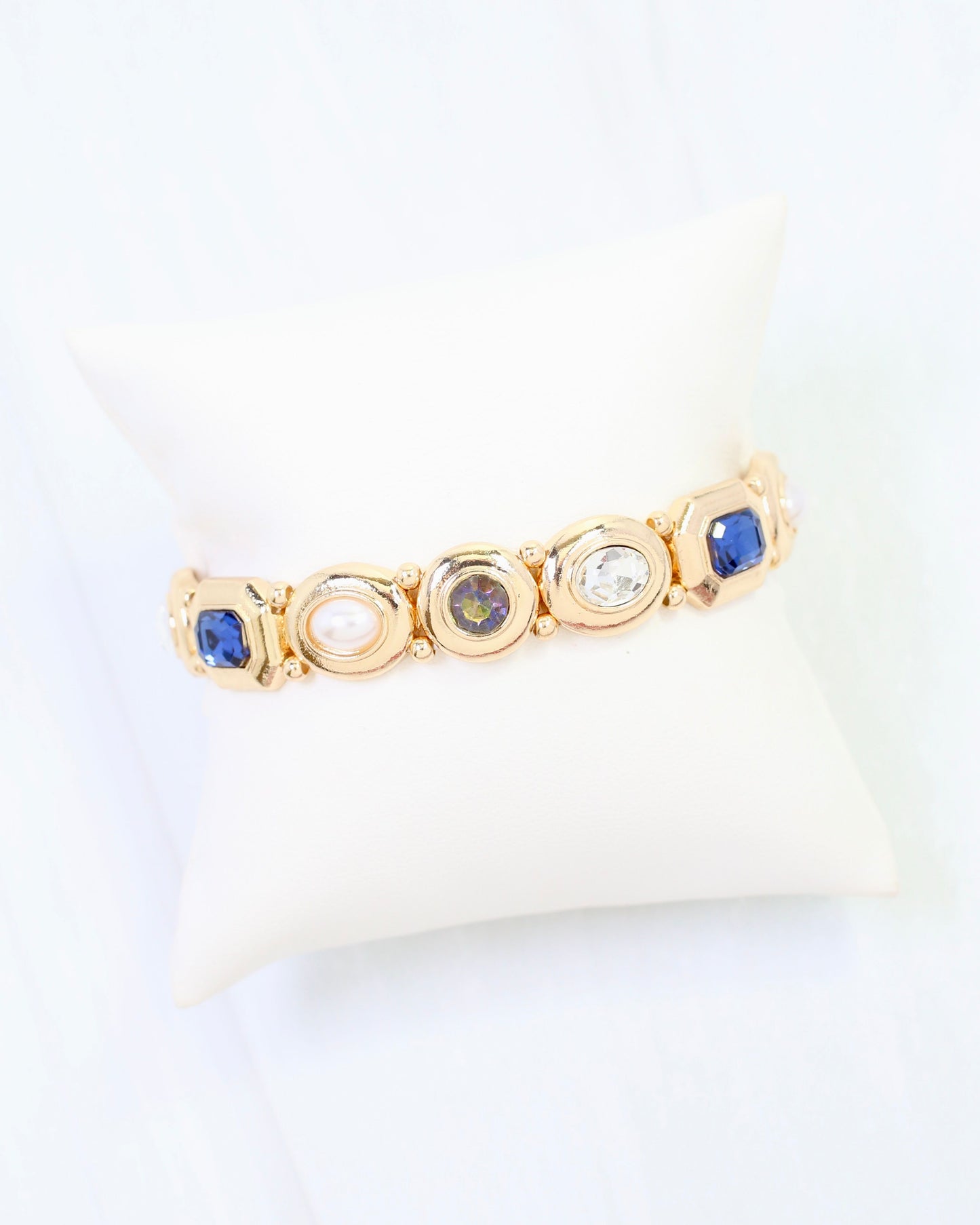 Nadia Gem Stone Stretch Bracelet Blue Multi
