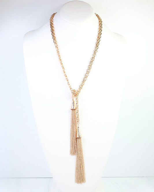 Marely Long Tassel Chain Necklace Gold