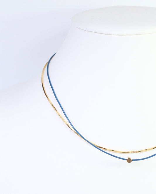 Paula Cord and Chain Layered Necklace Blue