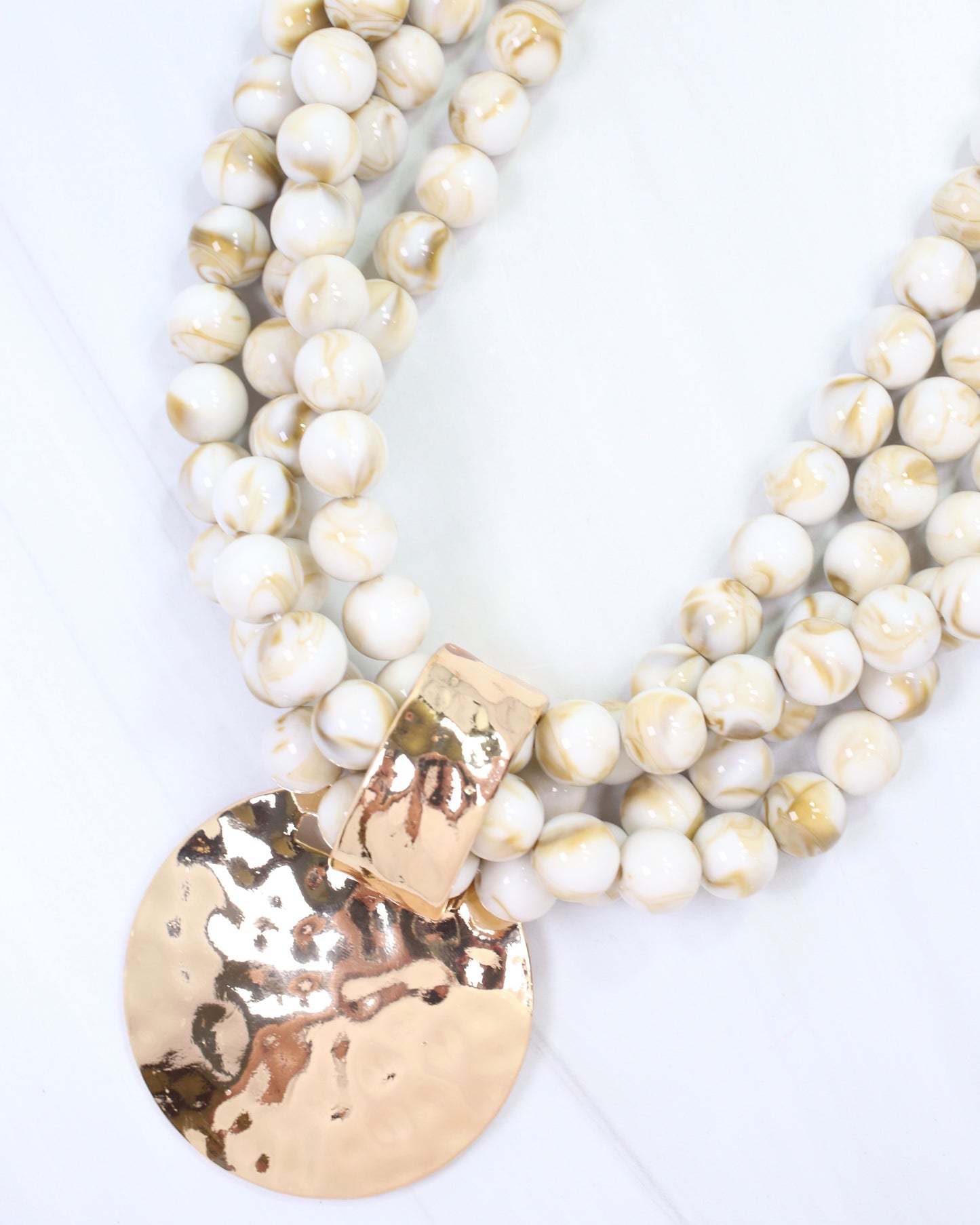 Laven Layered Beaded Necklace with Pendant Natural