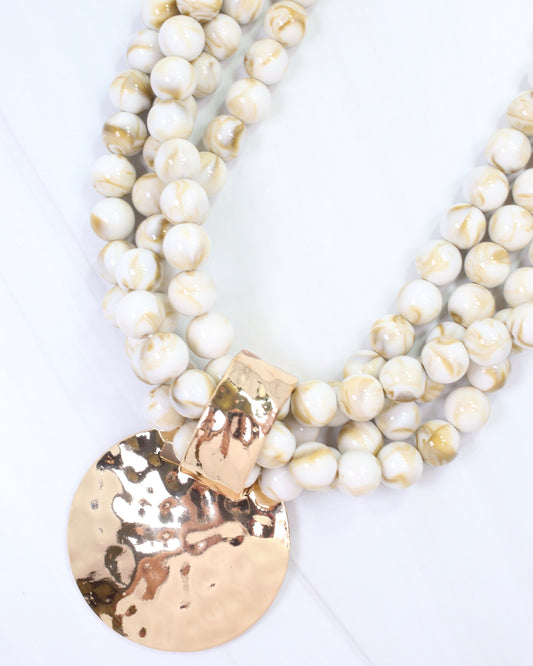 Laven Layered Beaded Necklace with Pendant Natural