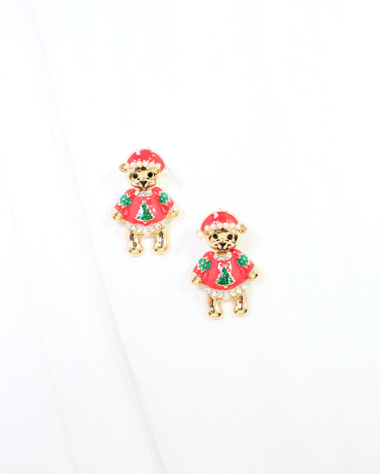 Benville Christmas Bear Earring Red