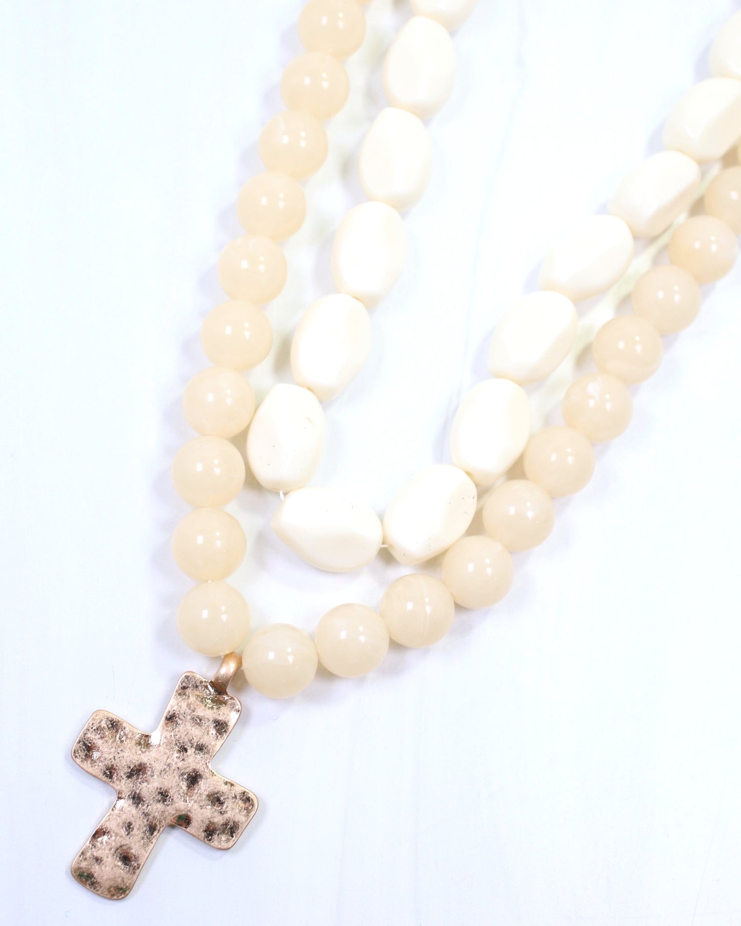Pedy Cross Layered Beaded Necklace Natural