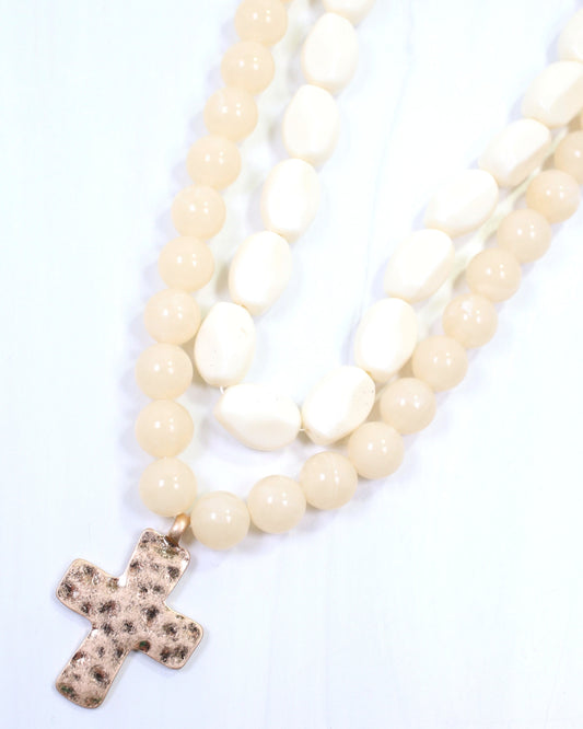 Pedy Cross Layered Beaded Necklace Natural
