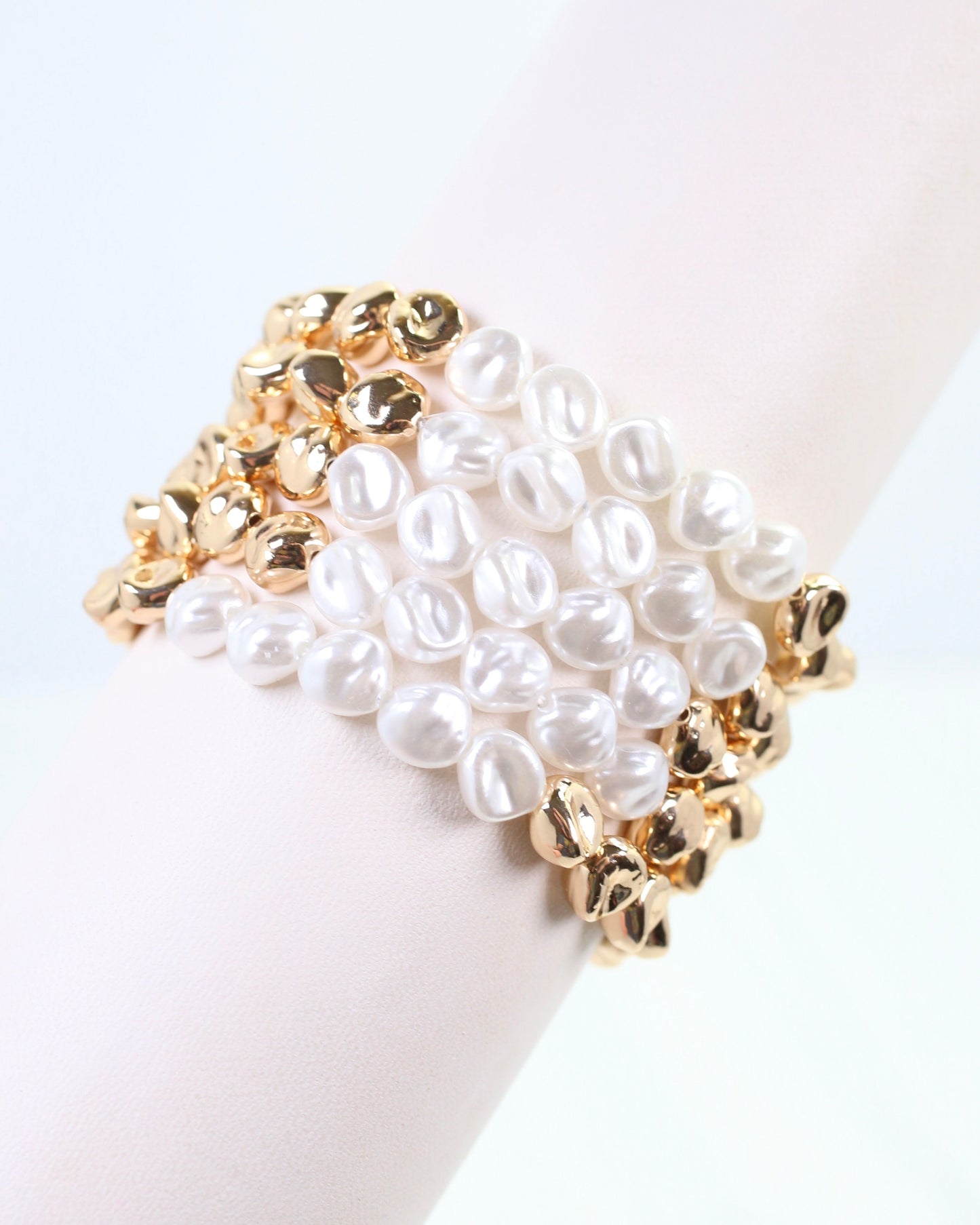 Candace Beaded Pearl Bracelet Set Gold