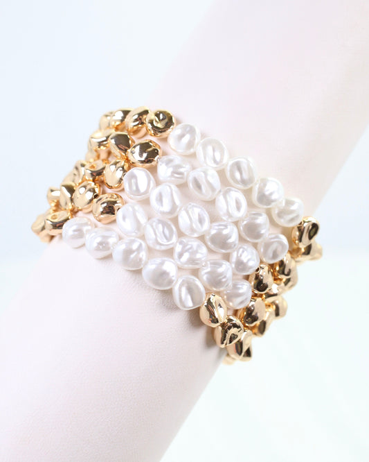 Candace Beaded Pearl Bracelet Set Gold