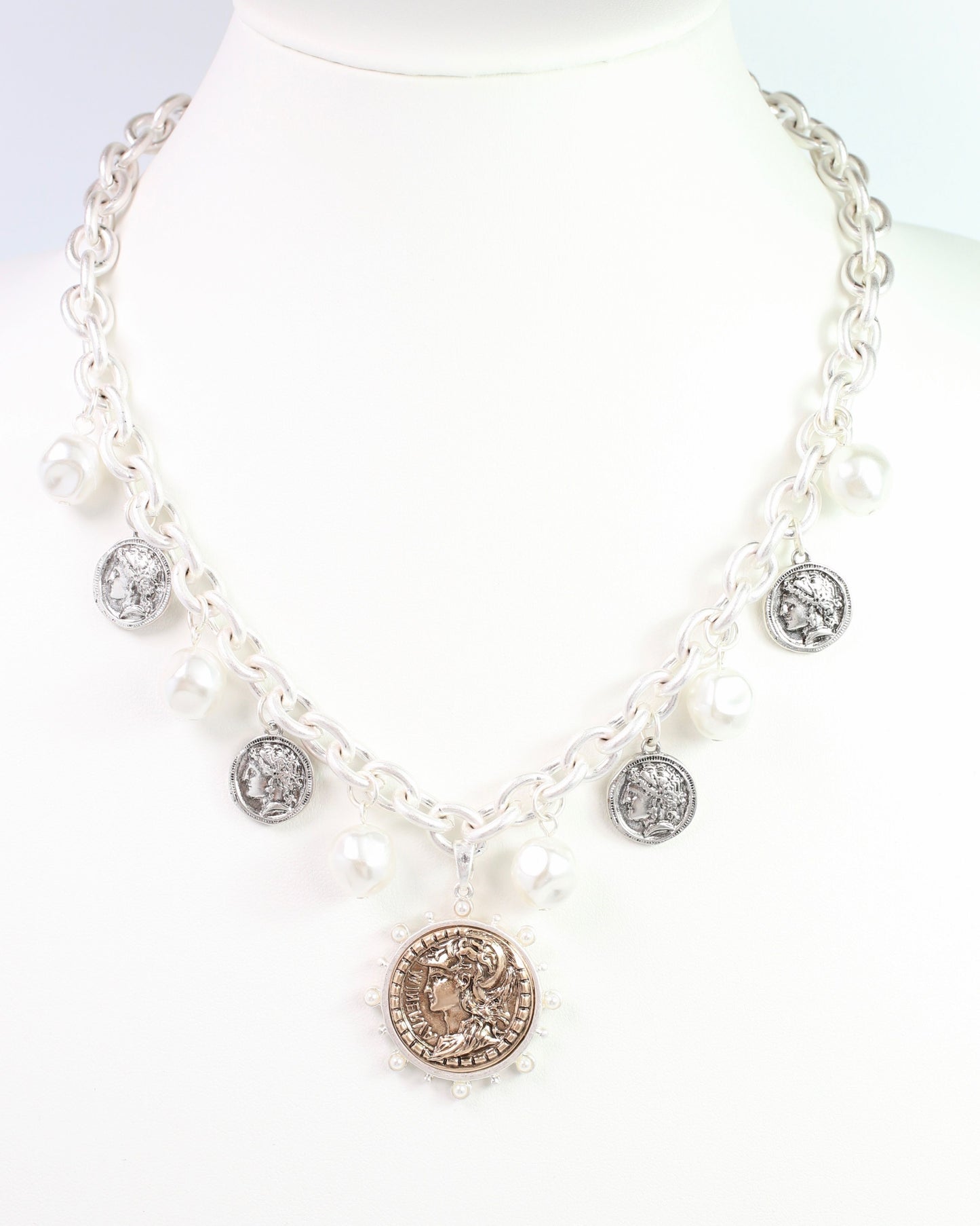 Victoria Charm Necklace Worn Silver