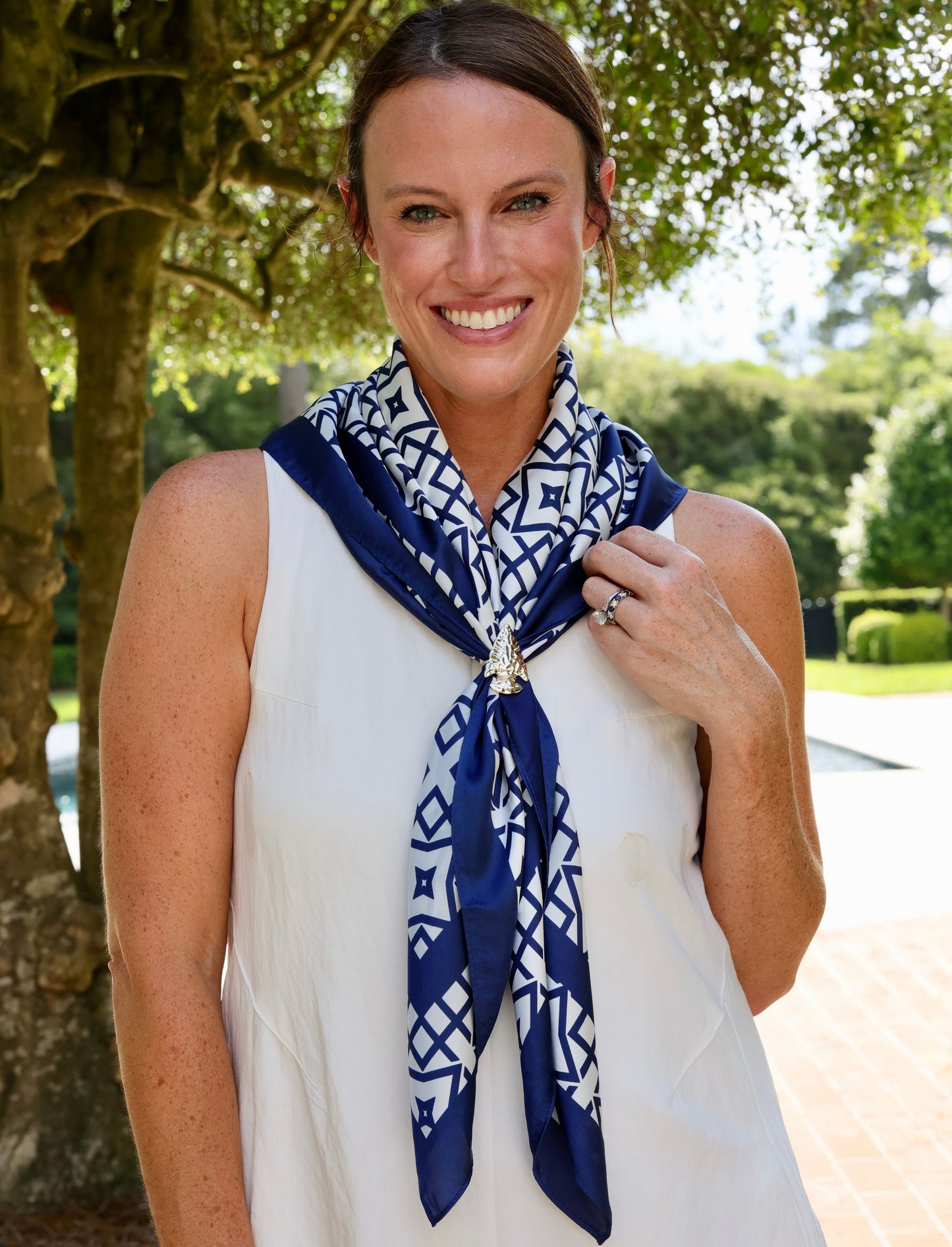 Langston Geometric Scarf Large Navy White