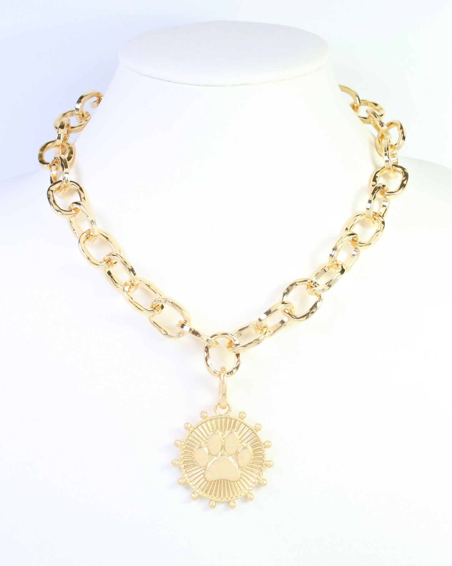Carmen Coin Charm Paw Print Worn Gold