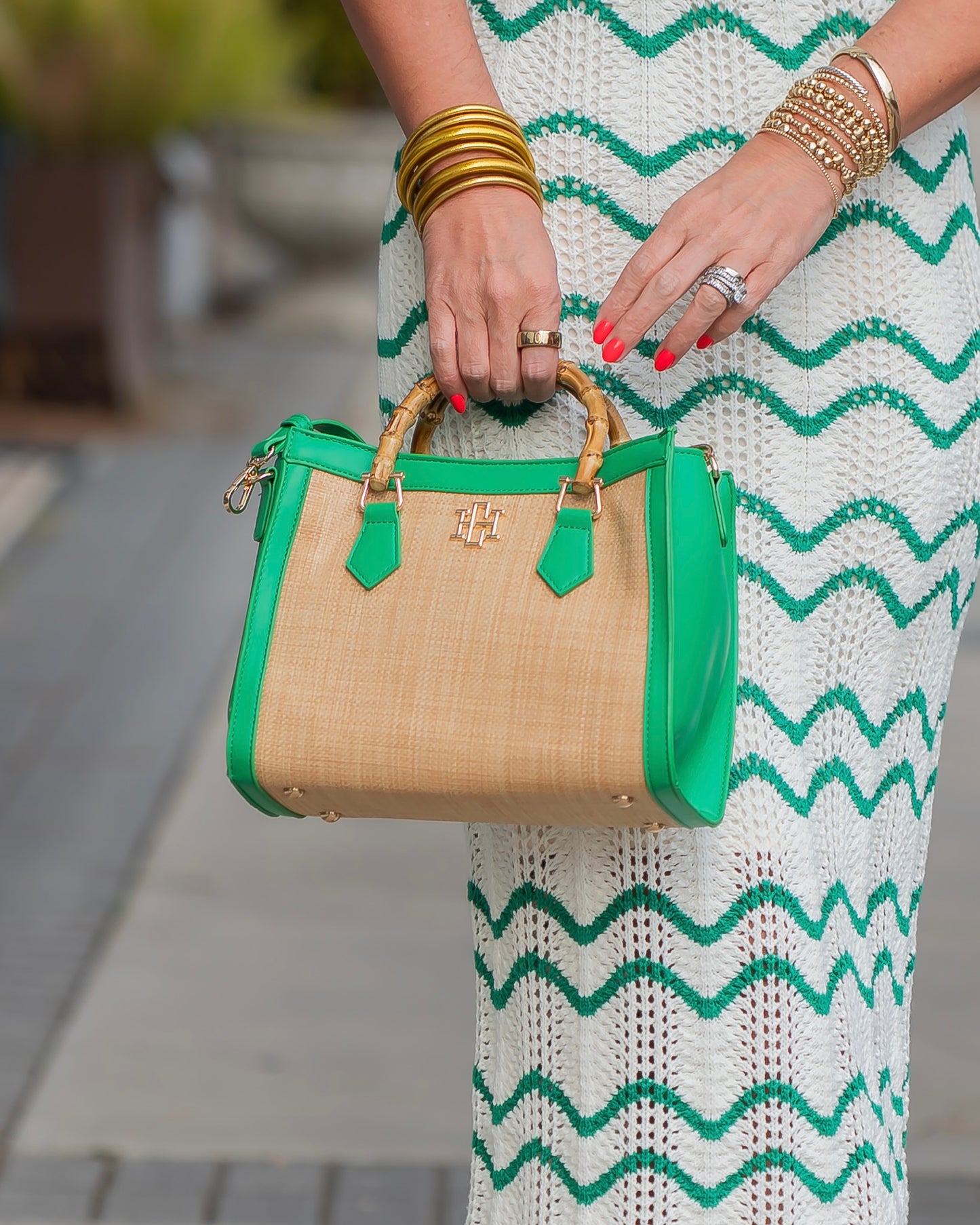 Kennedy Tote Natural Kelly Green