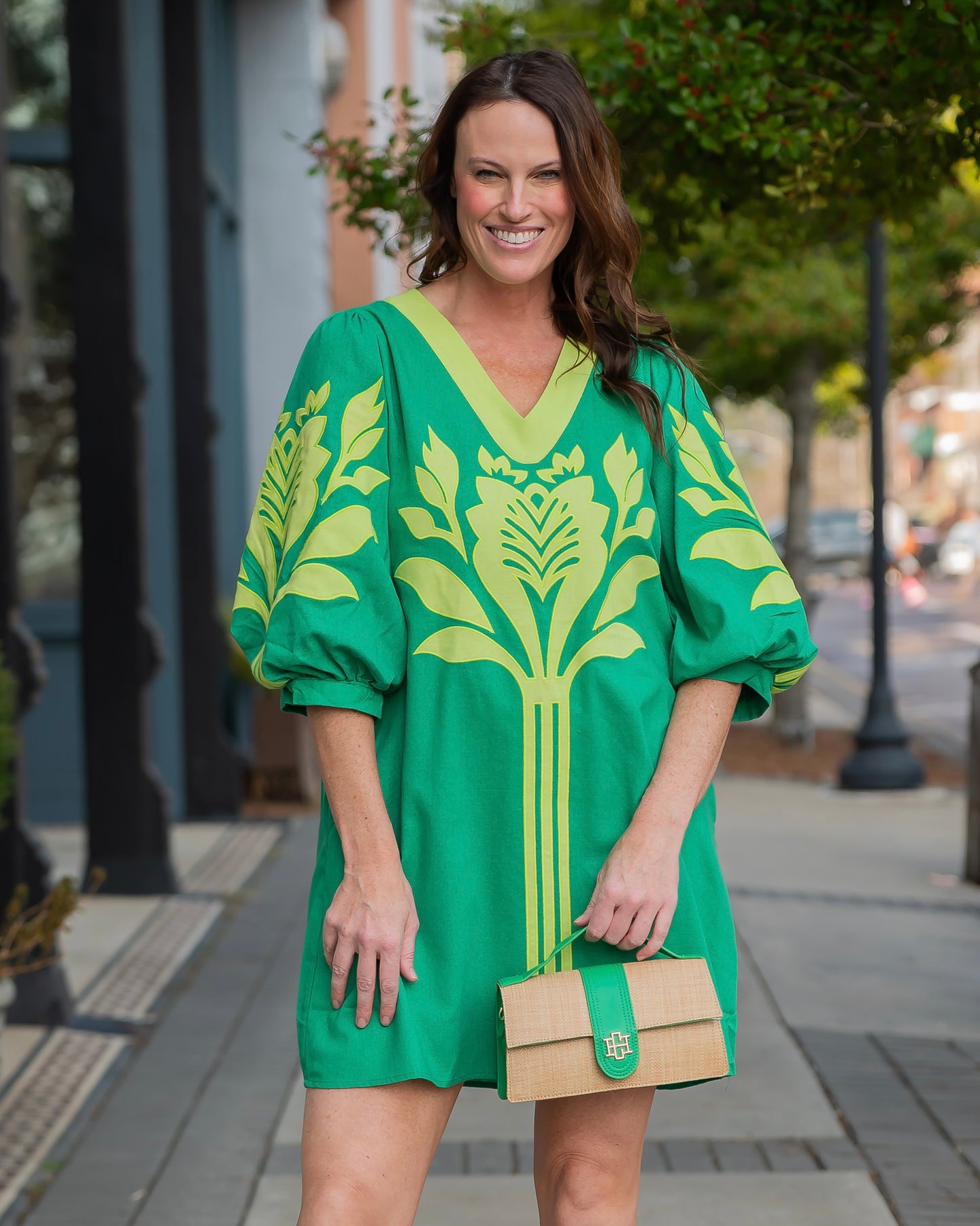 Waverly Clutch Natural Kelly Green