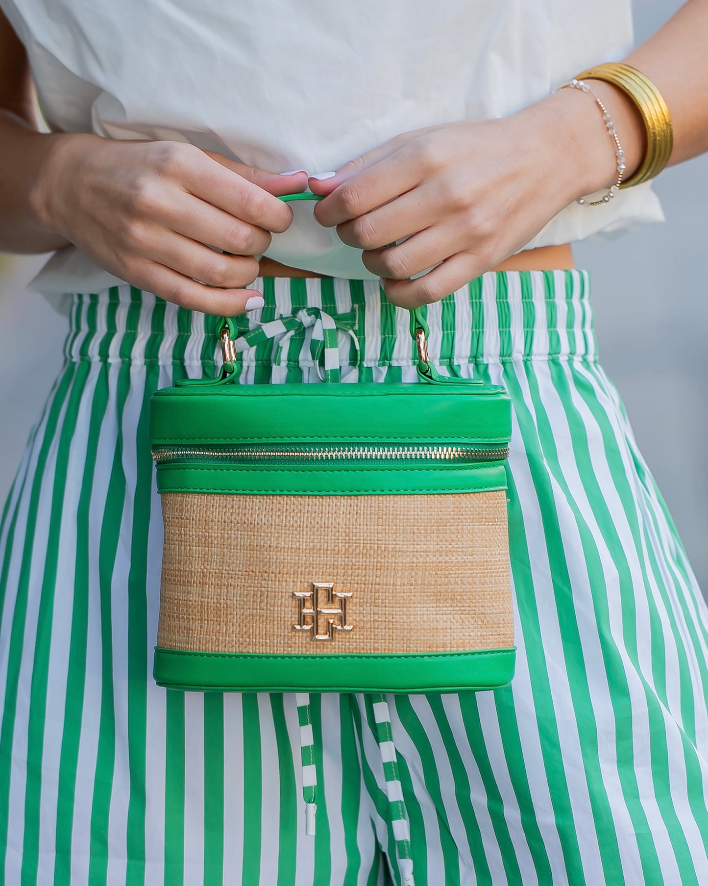 Audrey Handbag Natural Kelly Green