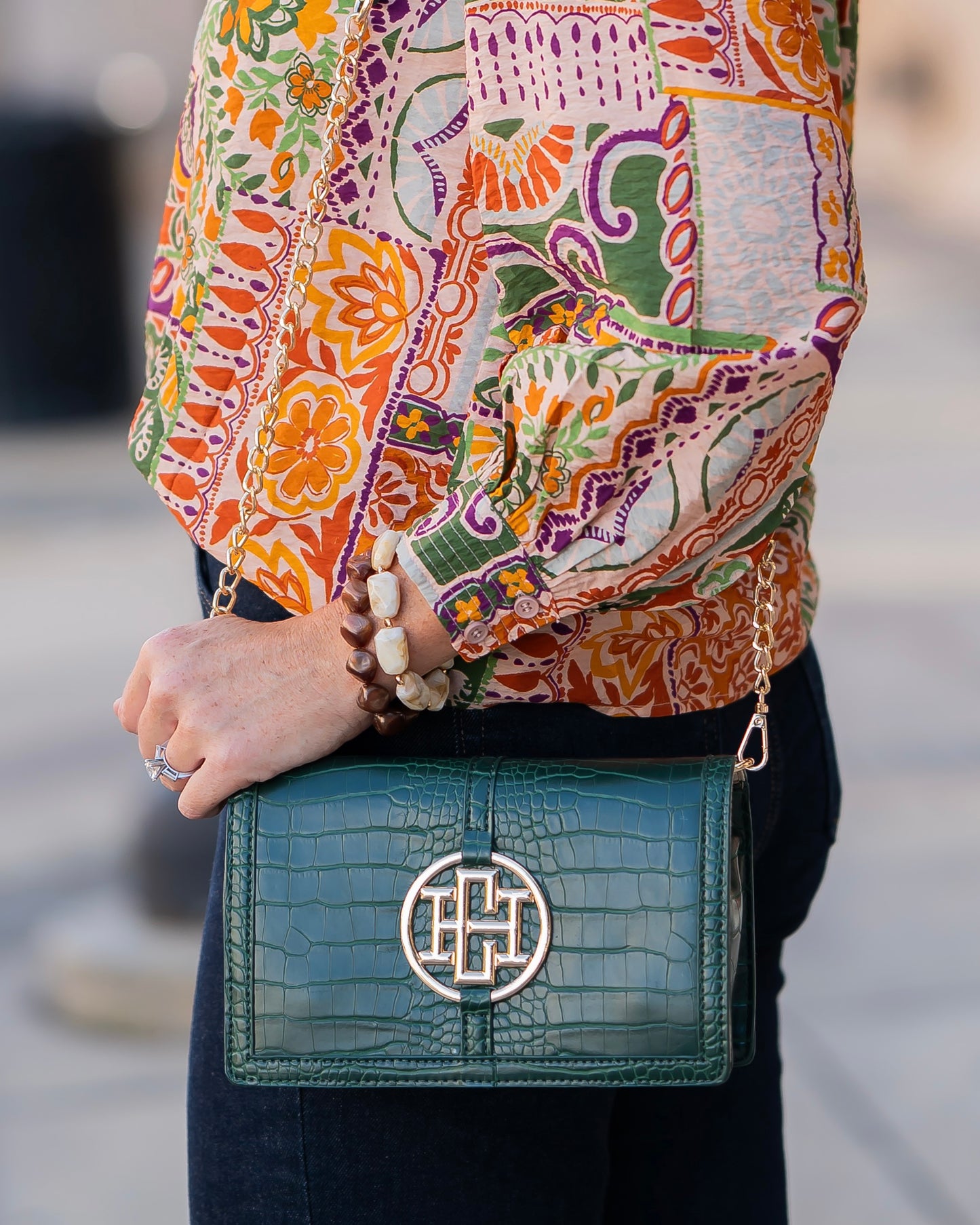 Cecilia Circle Logo Handbag Hunter Green EC