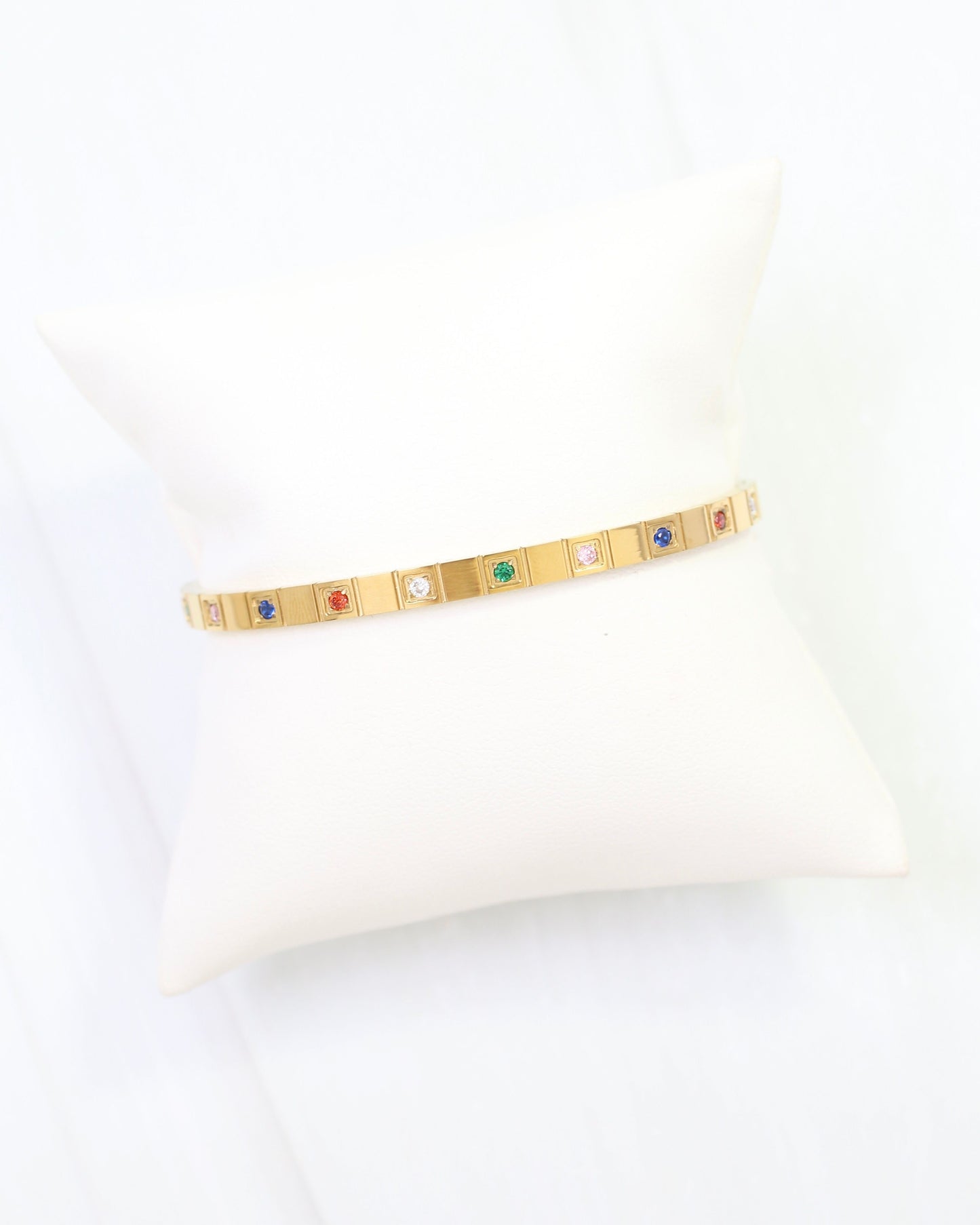 Quinn Multi Colored CZ Bangle Bracelet WP Gold