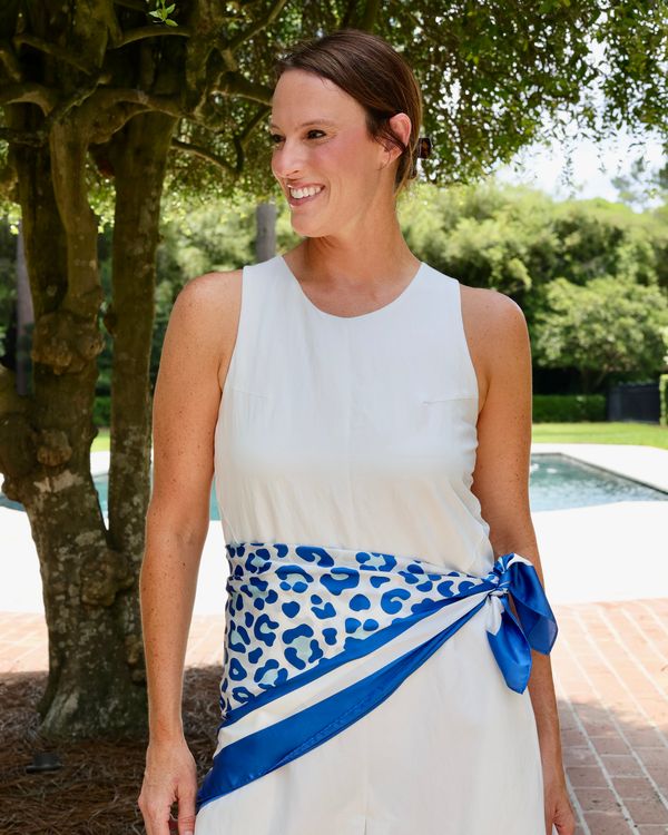 Meredith Spotted Scarf Large Blue White