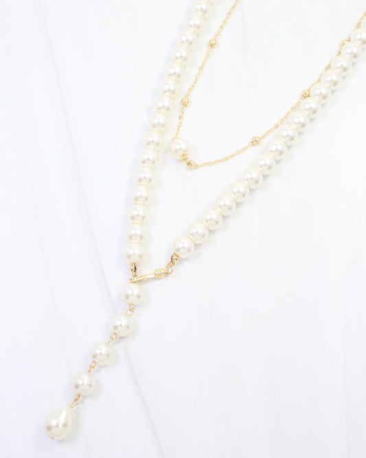 Libby Pearl Layered Y Necklace Cream
